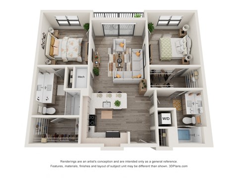 2 bed 2 bath floor plan G at Elevate Apartments, Madison, WI, 53718